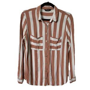 LC Waikiki Blouse Womens EU 40 Stripe Neutral Coastal Beachy Flowy Button Up